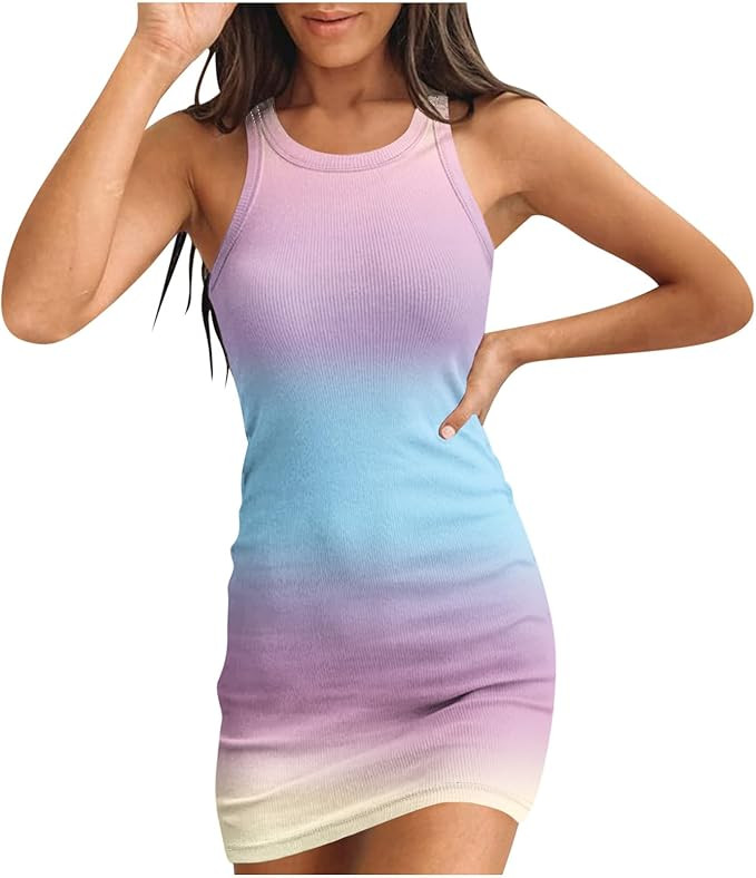 NATHGAM Womens Ribbed Scoop Neck Sleeveless Tank Dresses Basic Bodycon Mini Dress Summer Breathab... | Amazon (US)