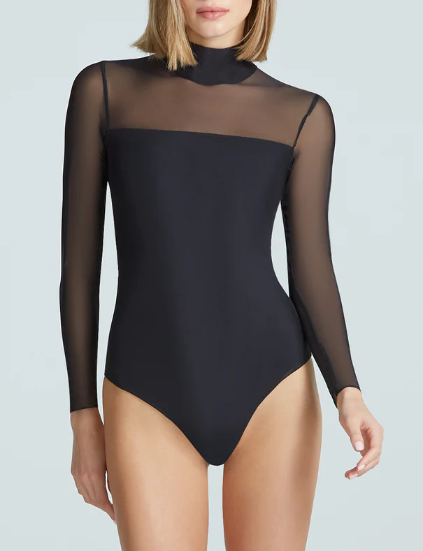 Chic Mesh Mockneck Long Sleeve Covered Bodysuit | Commando®