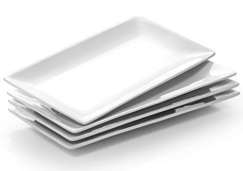 DOWAN 9.7" Rectangle Serving Plates Set of 4 - Restaurant Plates for Party, Wedding, and Entertaining - White Rectangular Dishes for Steak, Taco, Sushi, Chips, Appetizer, Cake - Dishwasher & Oven Safe | Amazon (US)
