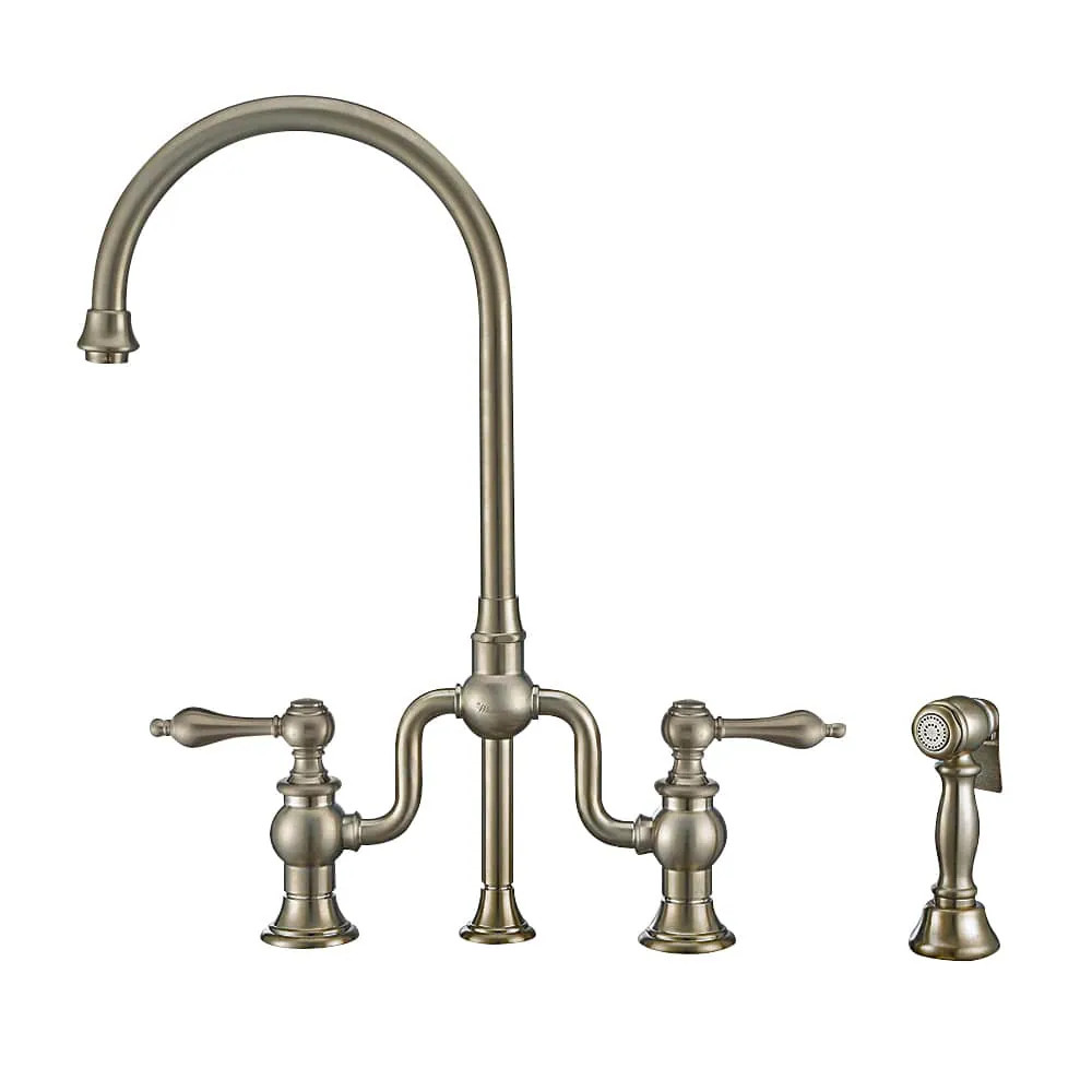Whitehaus Collection Twisthaus Plus Bridge Faucet with Gooseneck Swivel Spout one_size | WHTTSLV3-9773-NT-BN | Lowe's