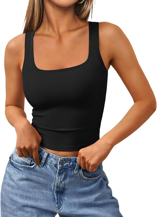 Trendy Queen Women's Square Neck Cropped Ribbed Tank Tops | Amazon (US)