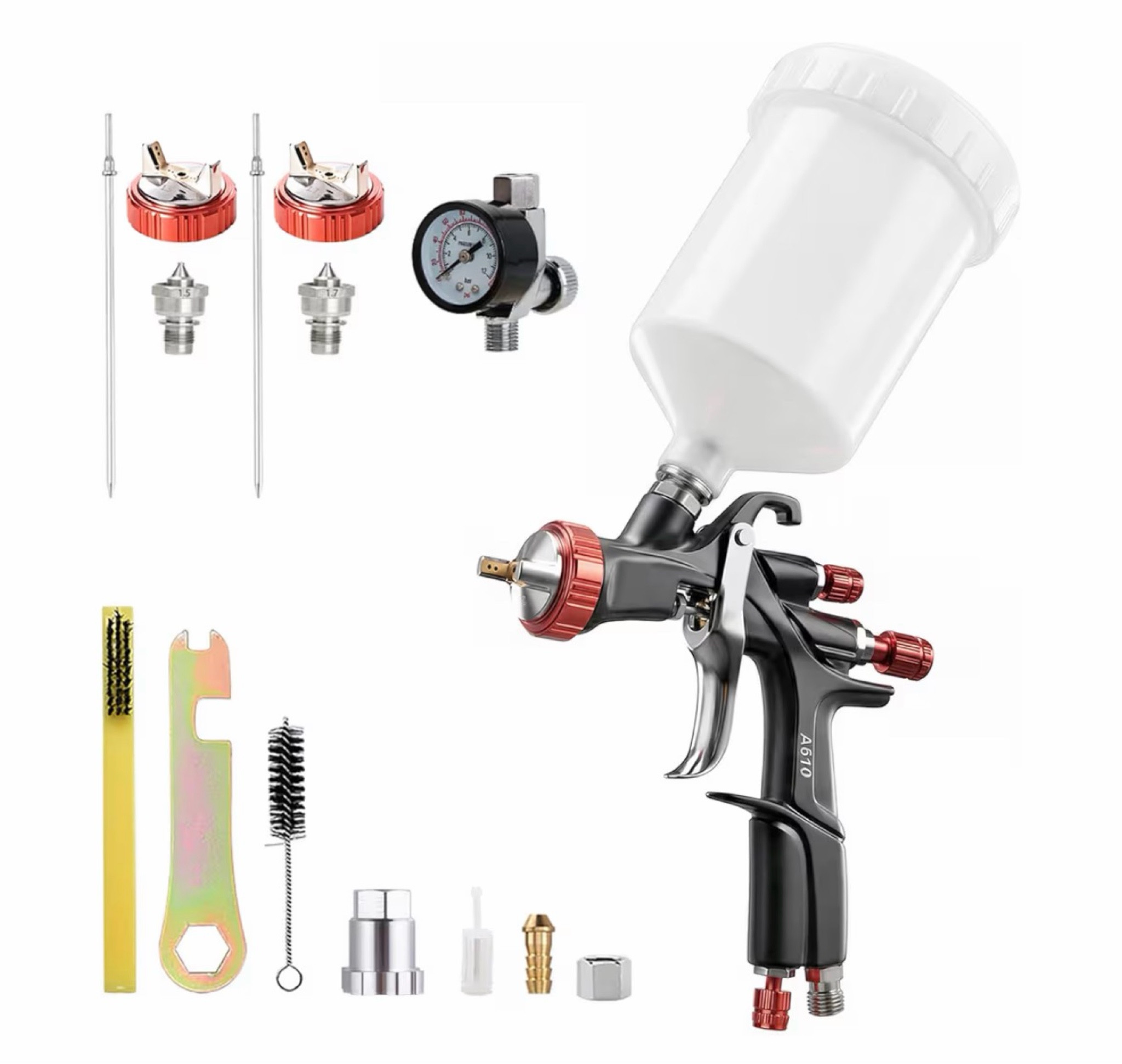 AEROPRO TOOLS R500 LVLP Air Spray Gun with 1.3/1.5/1.7mm Nozzles & Air Regulator, A610 Paint Guns Automotive, Car Paint Gun Sprayer, Paint Gun for House Painting, Car, Furniture, Varnish and Top Coat