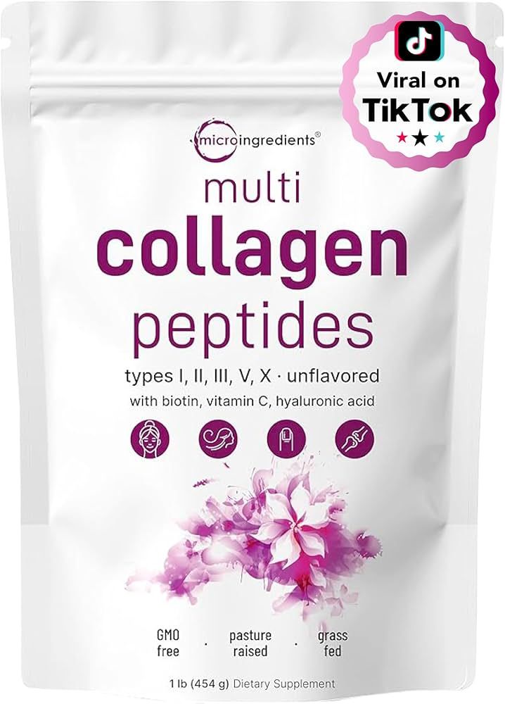 Multi Collagen Peptides Powder, 16 Oz - Hydrolyzed Protein Peptides | Type I,II,III,V,X with Hyal... | Amazon (US)