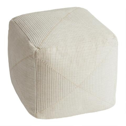 Square Ivory Plush Textured Pouf | World Market