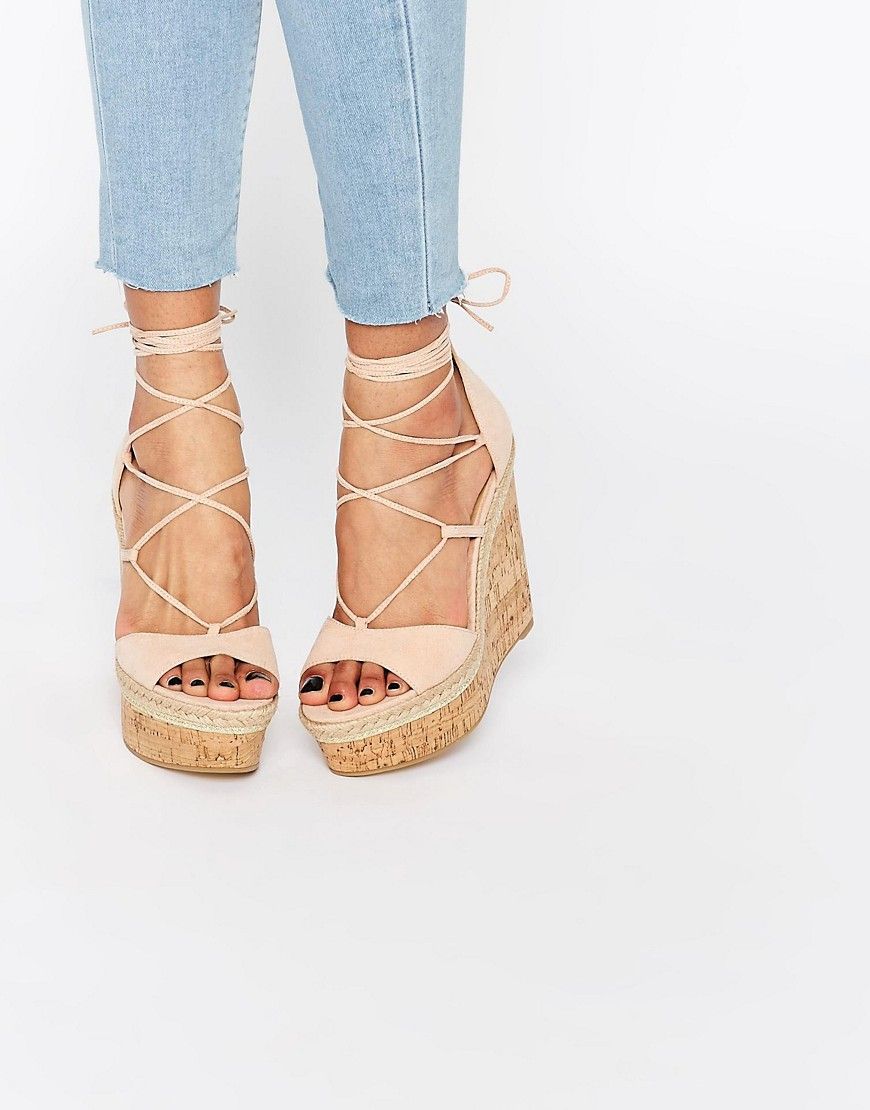 ASOS TAMMI Lace Up Wedge Sandals - Pink | ASOS US