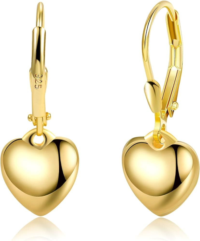 925 Sterling Silver Heart Dangle Earrings for Women Girls Silver Dangle Leverback Earrings Hypoal... | Amazon (US)