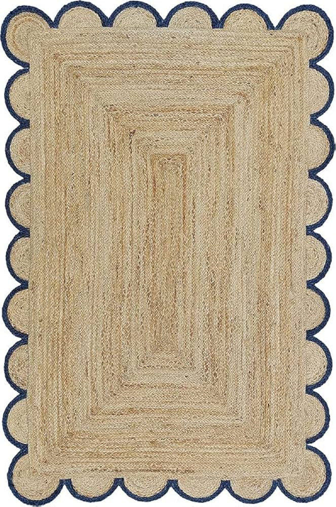 KALVEERA Jute Area Rug for Home and Living Room Décor Rectangular Scalloped Vintage Jute Area Ru... | Amazon (US)