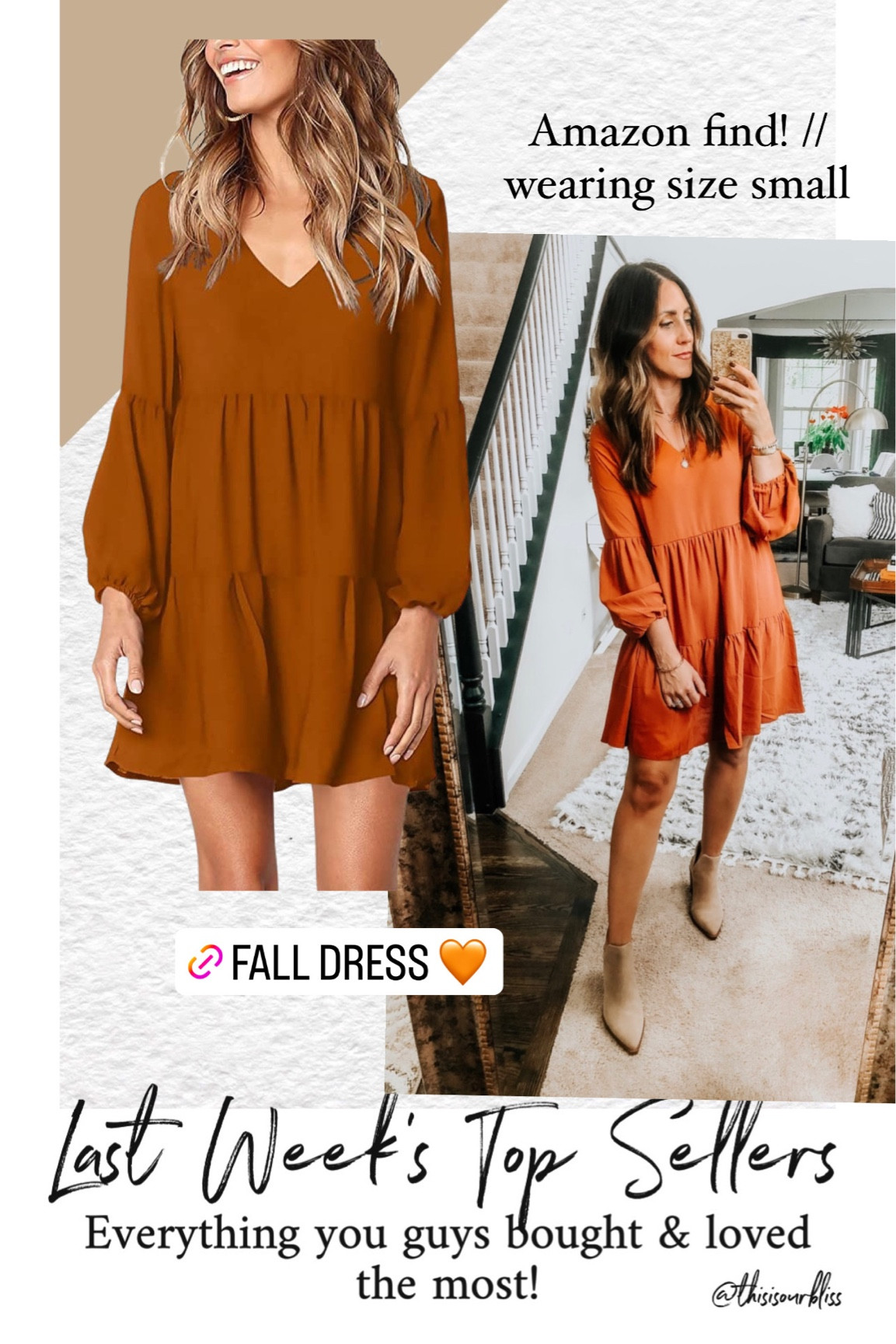 Last weeks best selling fall dress from amazon 🧡 wearing size small // long sleeved ruffle tier dress  

#LTKSeasonal #LTKsalealert #LTKunder50