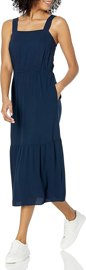 Amazon Essentials Women's Fluid Twill Tiered Midi Summer Dress | Amazon (US)