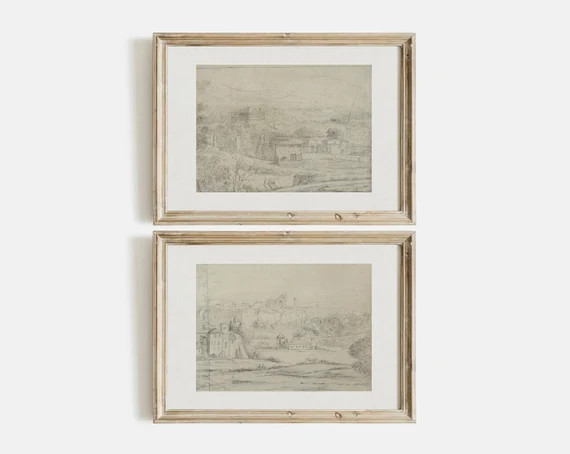 Elegant sketch wall art, Italian landscape drawing, Minimalist landscape drawing set, Set of 2 mi... | Etsy (US)