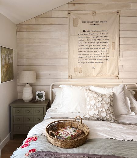 Cozy cottage primary bedroom decor and velveteen rabbit quote tapestry and heart pillow from subarboo 

#LTKstyletip #LTKhome