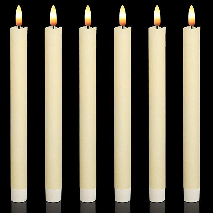 Wondise Ivory Flameless Taper Candles with Timer, 6 Pack Battery Operated LED Flickering 3D Flame... | Amazon (US)