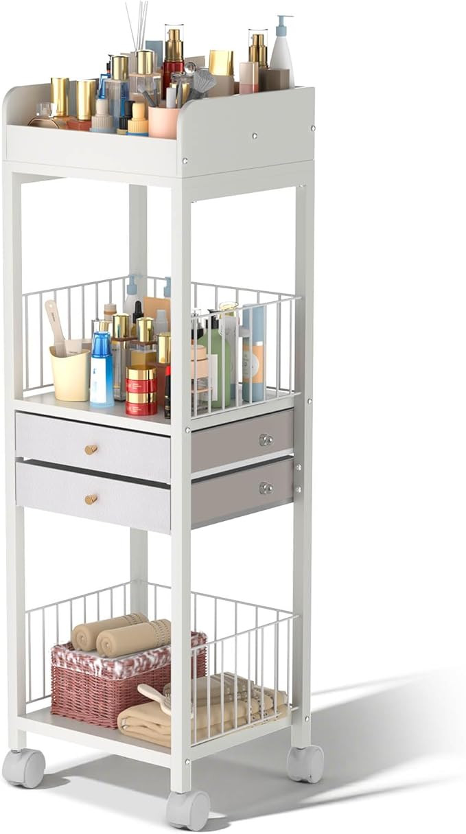 Makeup Organizer Cart, Rolling Floor Skincare Organizer and Storage with 2 Drawers, Makeup Vanity... | Amazon (US)