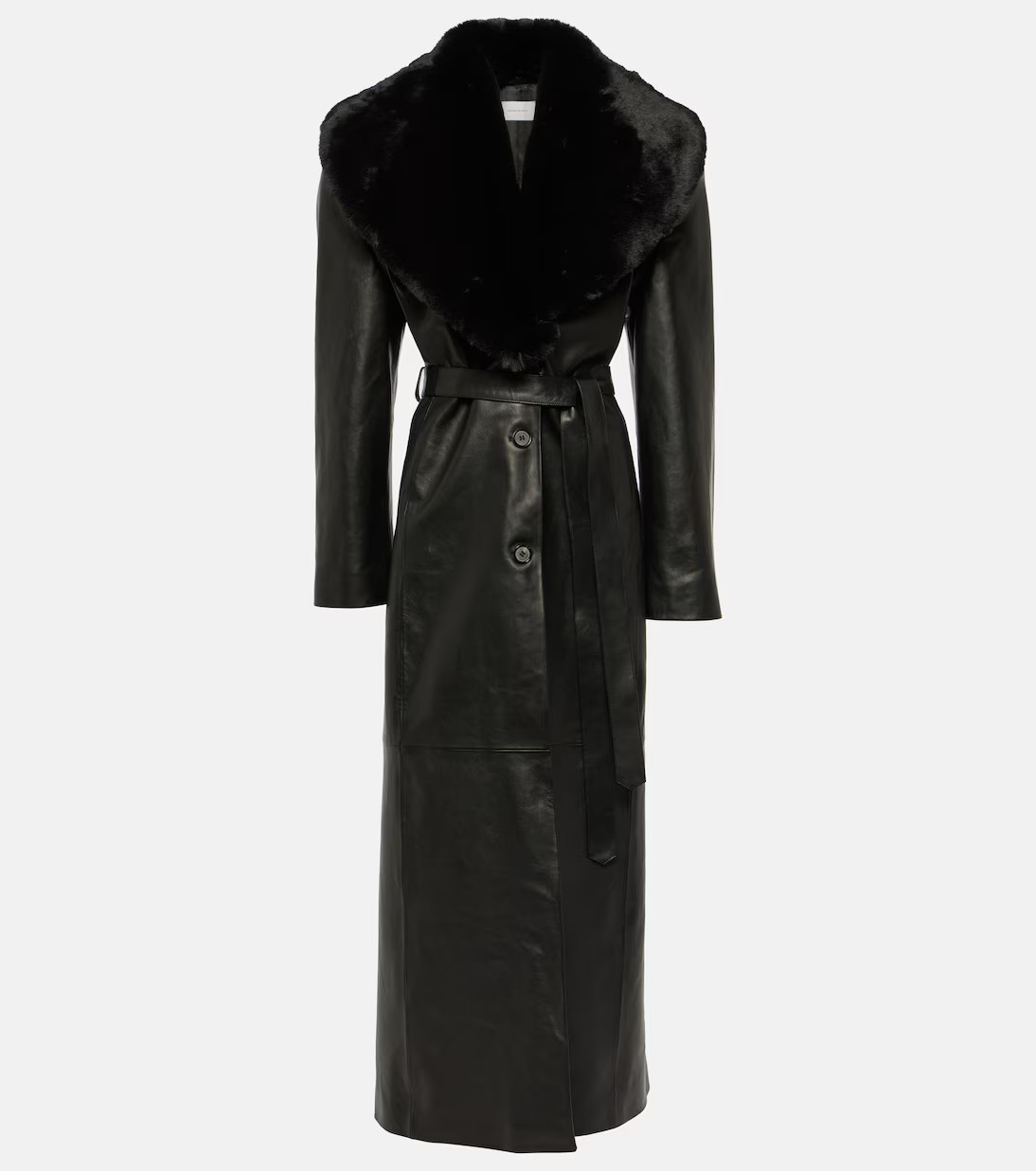 Faux fur-trimmed leather coat | Mytheresa (INTL)