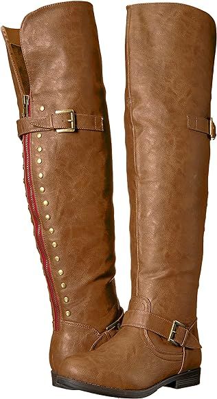 Brinley Co. Womens Wide Calf Over-The-Knee Inside Pocket Buckle Studded Boots Chestnut, 10 Wide Calf | Amazon (US)