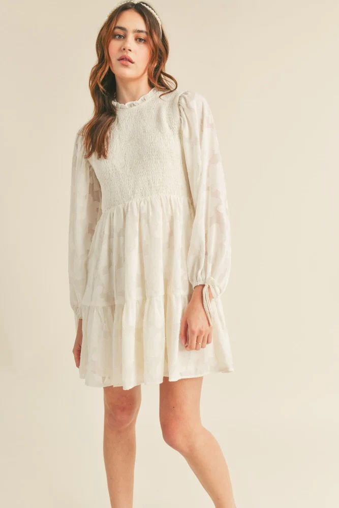 Cream Smocked Jacquard Burnout Mini Dress | PinkBlush Maternity