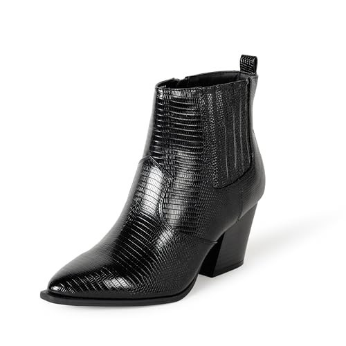 The Drop Women's Sia Pointed Toe Western Ankle Boot, Black Lizard, 12 | Amazon (US)