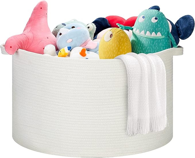 Blanket Basket - 20"x 20"x 13" Cotton Rope Basket for Living Room, Baby Toy Storage Basket, Large... | Amazon (US)