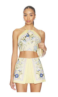 self-portrait Yellow Floral Linen Top in Yellow from Revolve.com | Revolve Clothing (Global)