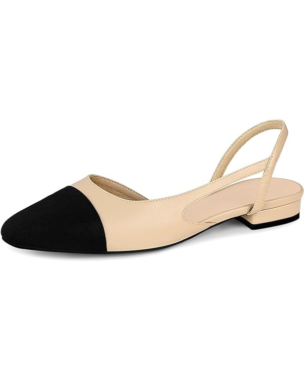 MICIFA slingback flats for women, Round Toe Low heel Sandals Fashion Splicing Dress Shoes for Wom... | Amazon (US)