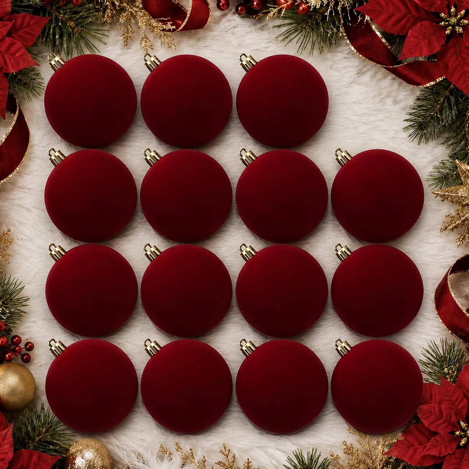 18PCS Red Velvet Christmas Ornaments,3.15IN Burgundy Christmas Ornaments | Amazon (US)