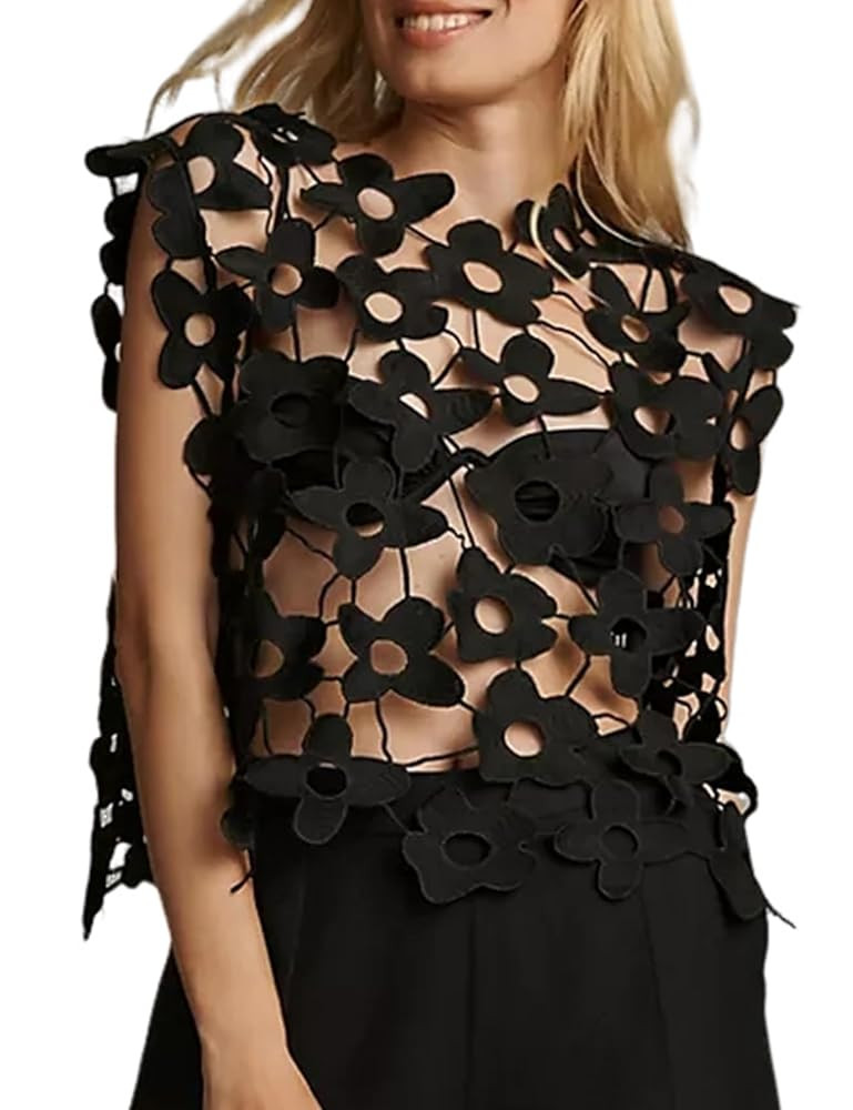 Wyeysyt Women's Hollow Out Floral Lace Vest Sleeveless Crewneck Crochet Cover Up Summer Cropped G... | Amazon (US)