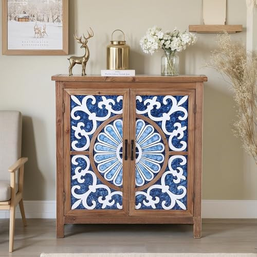 PHI VILLA Blue Accent Cabinet with Doors, Small Buffet Sideboard for Living Room Entryway Cabinet | Amazon (US)