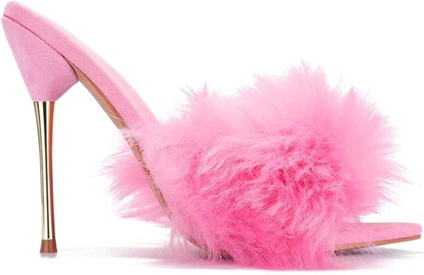 Cape Robbin Fuji Faux Fur Open Pointy Toe Stiletto Mule Heel Sandal-Open Peep Toe Stiletto High H... | Amazon (US)