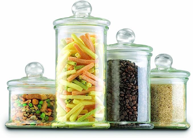 Anchor Hocking Apothecary Jar Canister Set with Ball Lid, 4-Piece Set, Clear Glass - | Amazon (US)