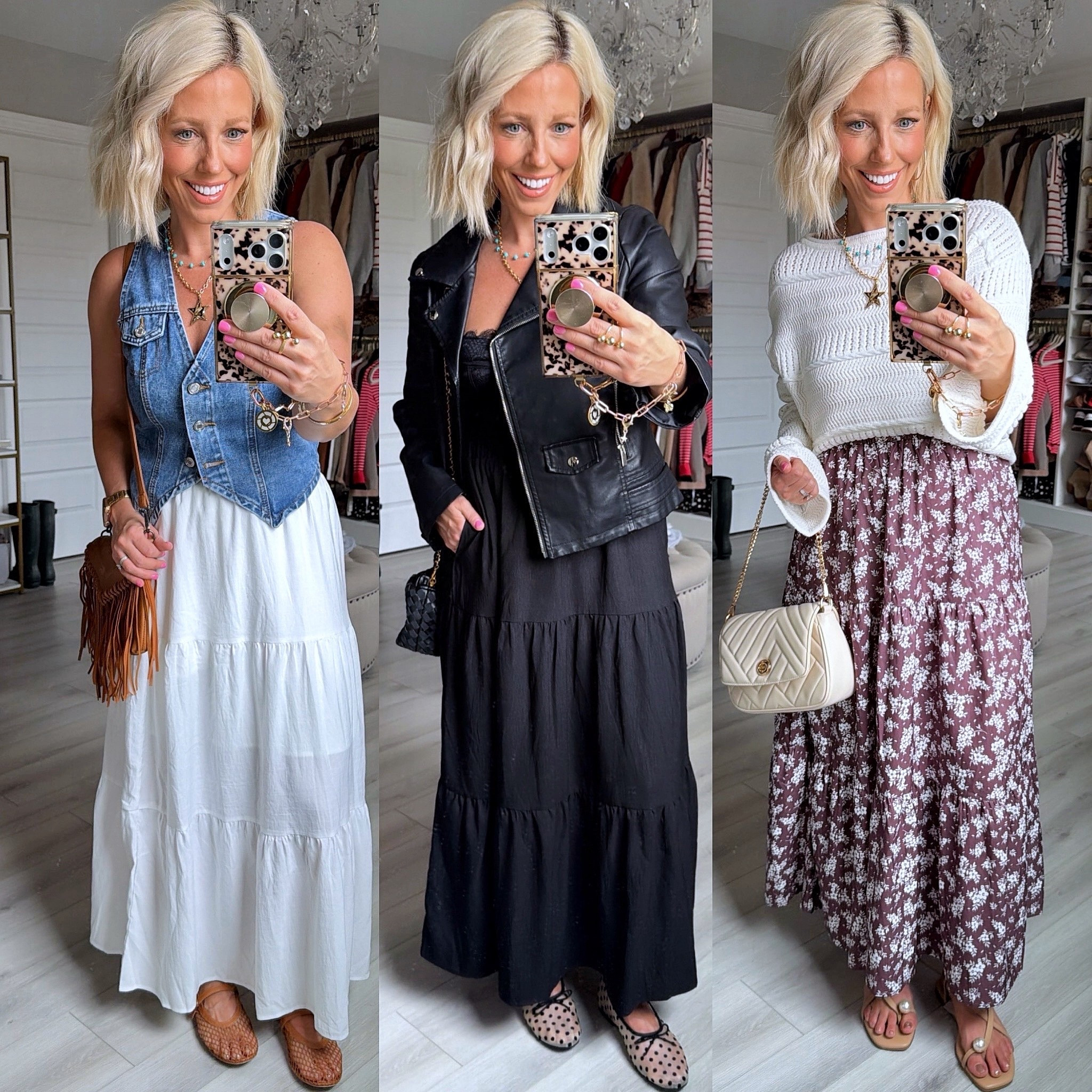 Maxi skirts are one of my favorite go-to outfits in the spring, summer, and fall!!! They are so comfy and can be styled so many ways!!!
⬇️⬇️⬇️
Skirt medium 
Wearing size medium in all tops, vest, jacket!

#LTKootd #LTKSaleAlert #LTKSeasonal