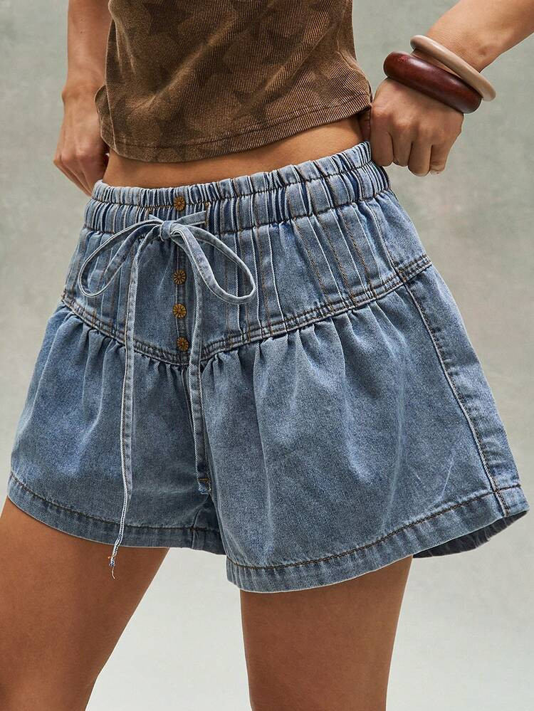 Bohemela Women's Casual Solid Color Woven Loose Denim Shorts | SHEIN