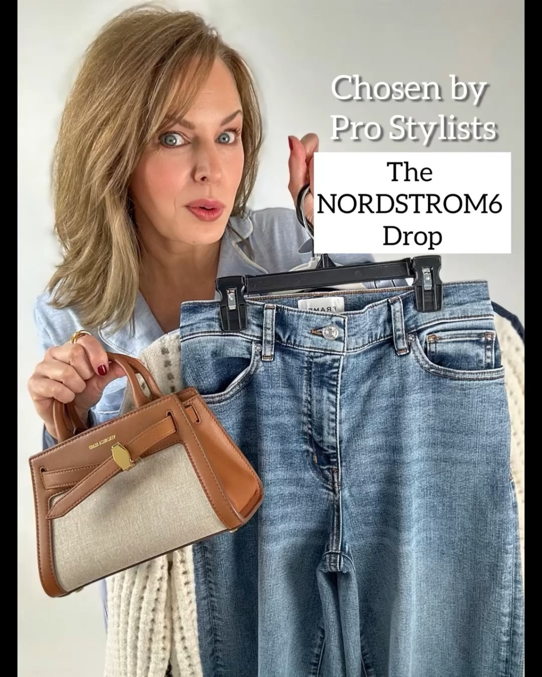 Six pieces chosen by a group of pro stylists-the NORDSTROM6 Drop! These are the 6 must-haves to jazz up your closet this January…
•The Frame Le Slim Palazzo is a top seller! The group loved the patch pocket pairs, but I personally prefer this style on my full hips I’m wearing a 27, TTS
•Frank & Eileen tailored striped button-up, runs small if you’re busty at all. 
•Treasure&Bond open-weave sweater runs large. I’m wearing a small but could have sized down.
•Nordstrom brushed bomber jacket TTS, I’m wearing a small
•Veronica Beard Rita pump TTS
•Veronica Beard top handle bag

#LTKWatchNow #LTKOver40 #LTKStyleTip