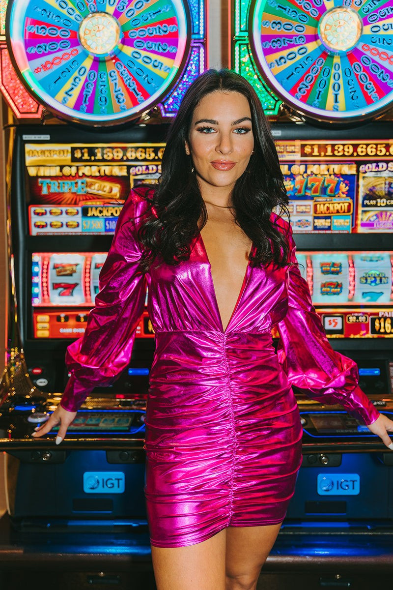 BuddyLove | Cyrus Metallic Short Dress | Fuchsia | BuddyLove