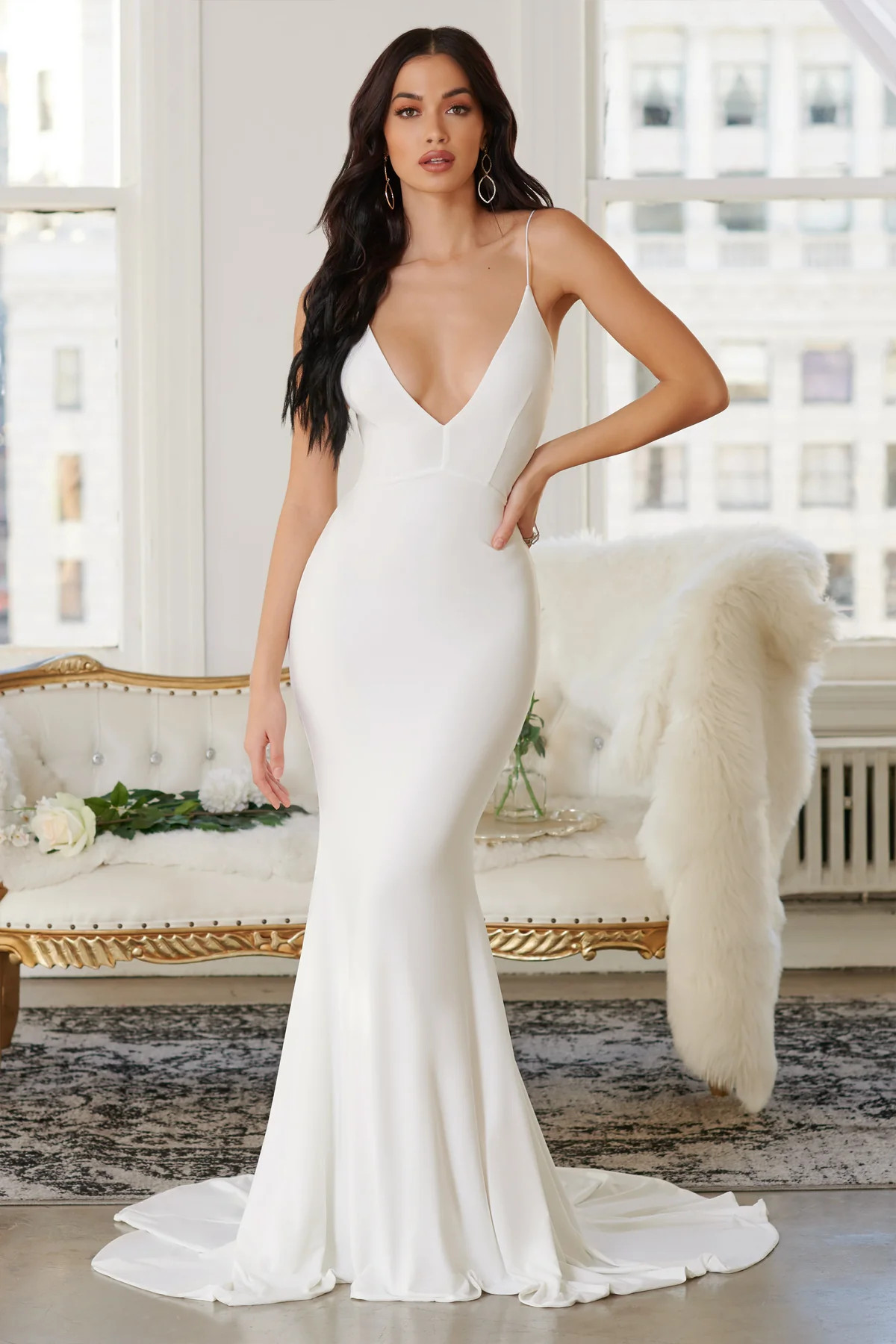 Irreplaceable | Off White Backless Bum Ruched Fishtail Maxi Dress | Club L London