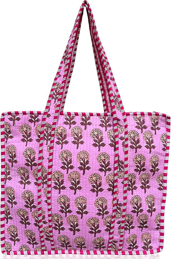 100% Cotton Quilted Tote Bag 18x16– Large Zipper Beach Bag & Travel Bag Purse Reusable Grocery ... | Amazon (US)
