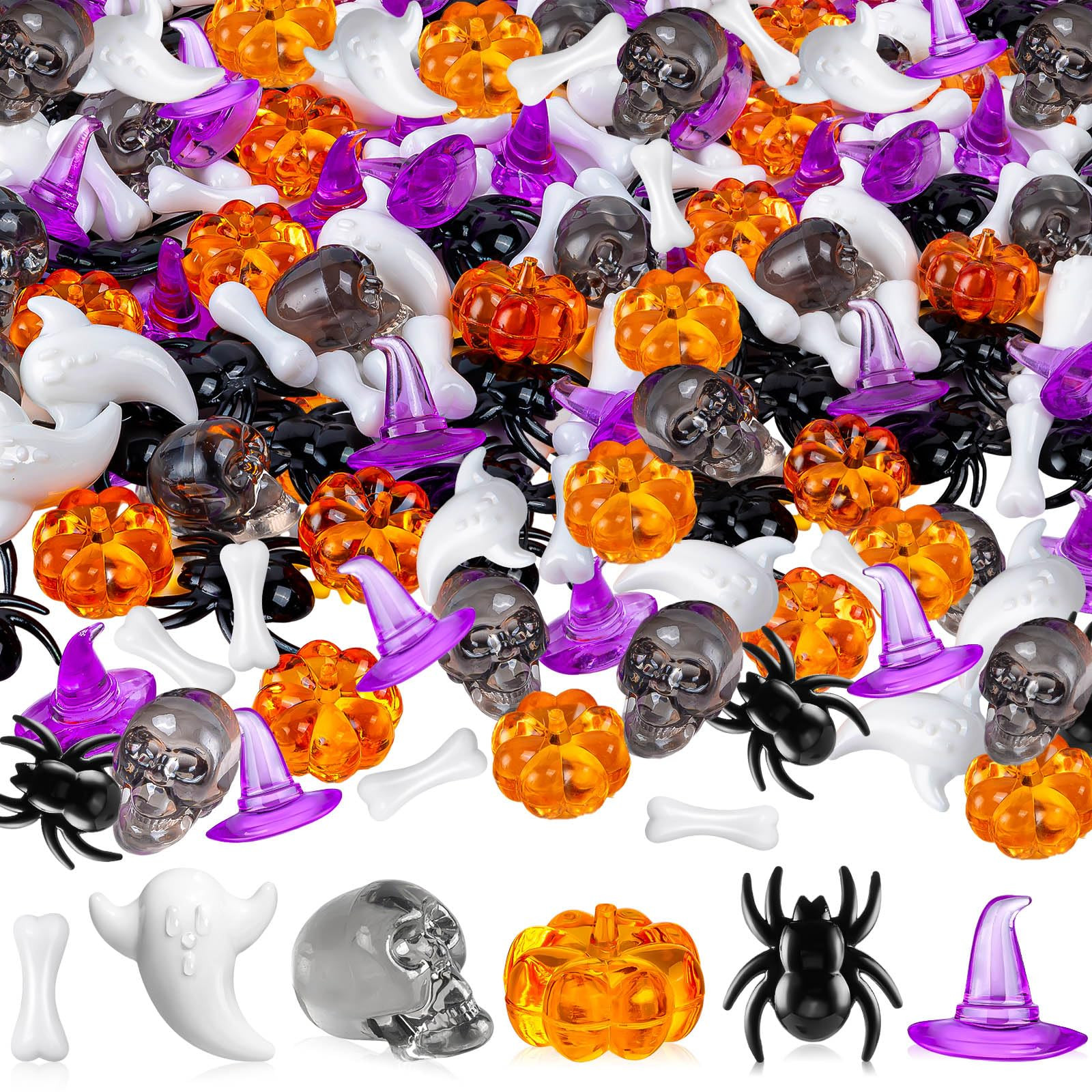 110 Pcs Halloween Vase Filler, Mini Acrylic Pumpkin Ghost Skull Spider Witch Hats Gems for Center... | Amazon (US)