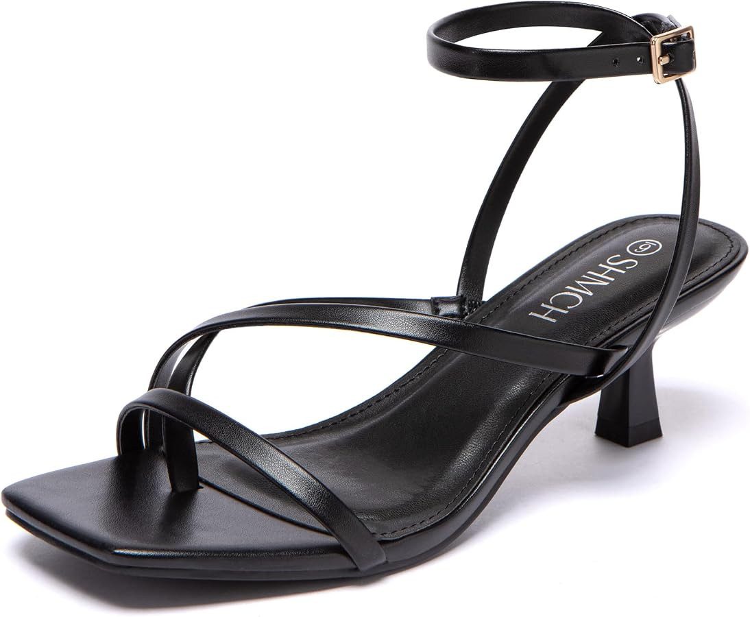 Kitten Heels for Women Low Strappy Lace Up Heels Square Toe Thong Ankle Strap Heels Fashion Comfo... | Amazon (US)