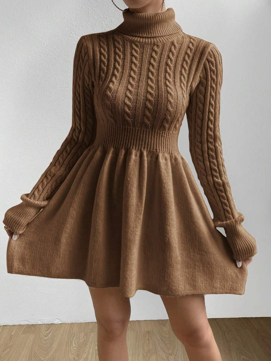 SHEIN Privé Turtleneck Cable Knit Sweater Dress | SHEIN