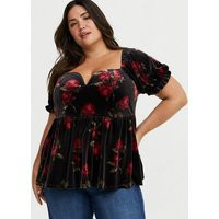 Velour V-Wire Puff Sleeve Babydoll Top in Black | Torrid (US & Canada)
