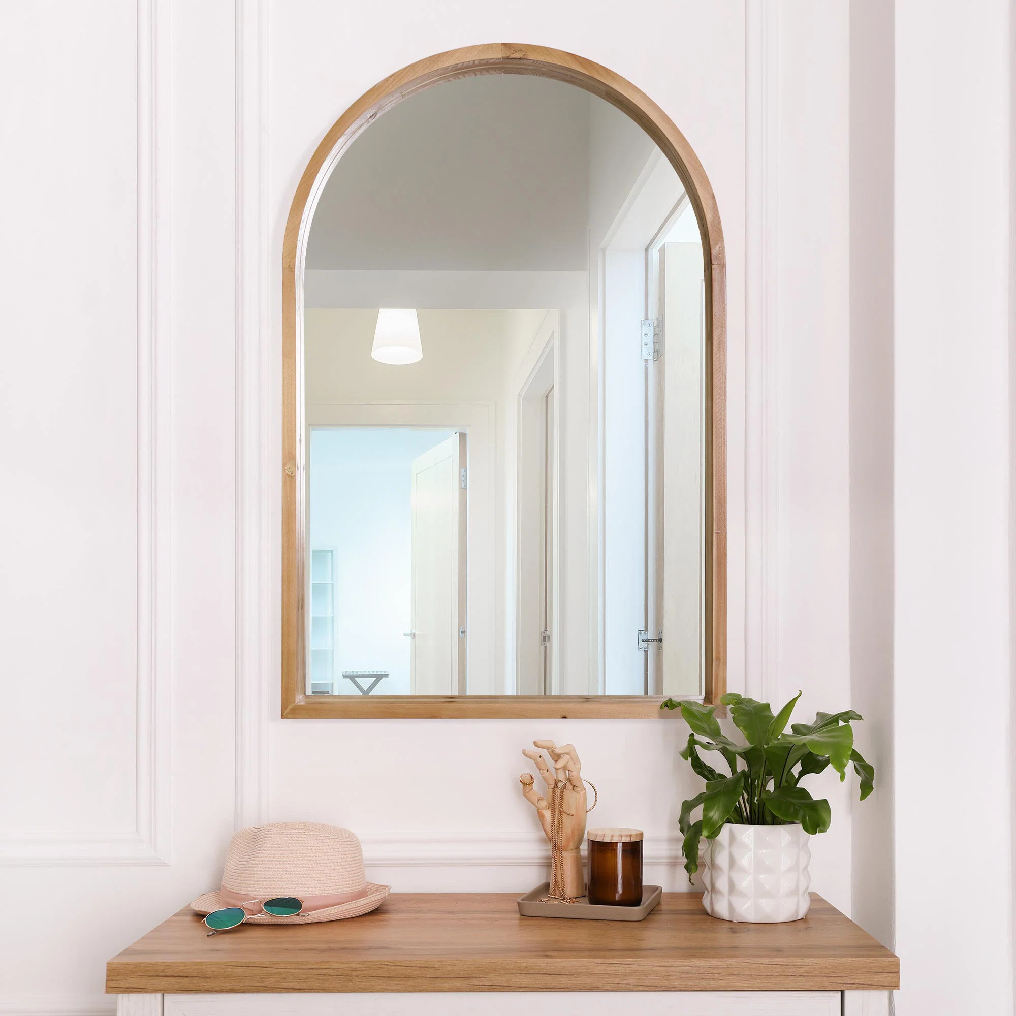 Natural Wood Arched Framed Wall Mirror 24"x36" | Wayfair North America