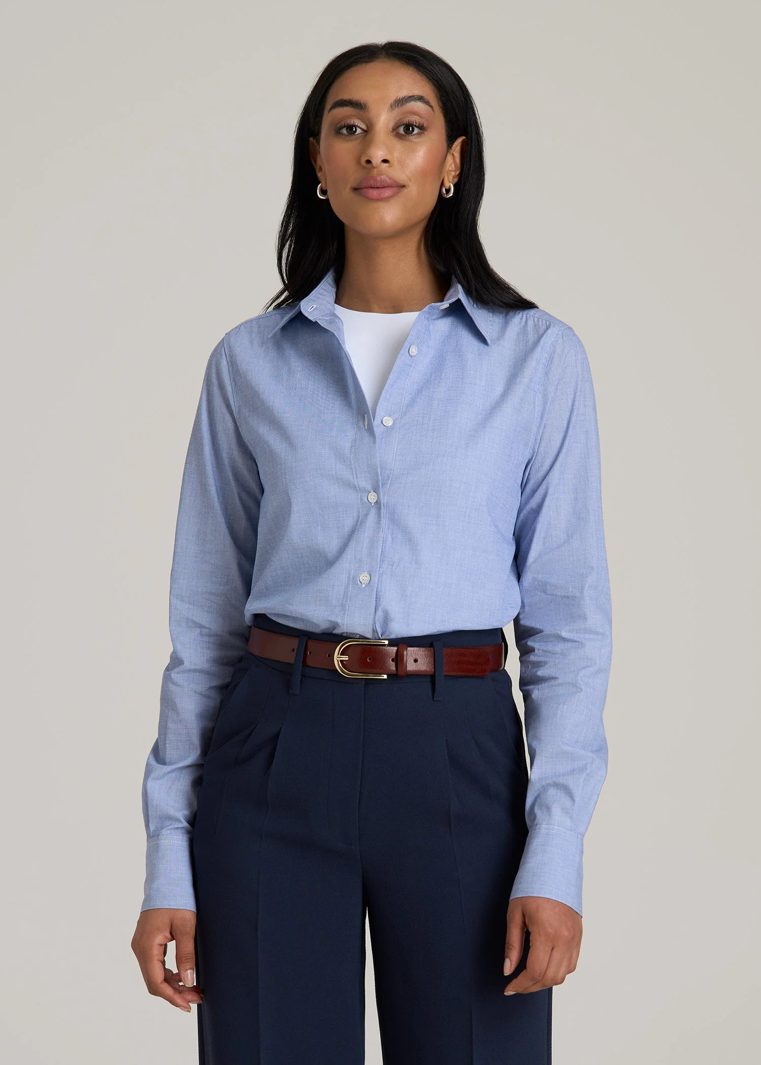 Regular Fit Dress Shirt for Tall Women in Chambray Blue | American Tall