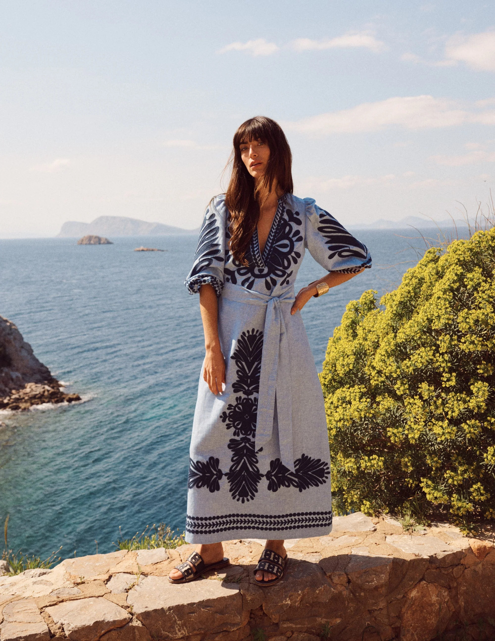 Octavia Linen Dress-Embroidered Chambray | Boden (US)