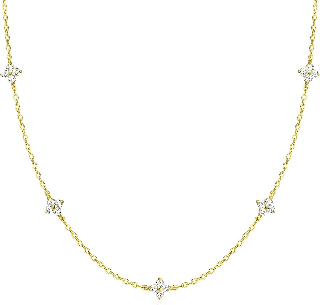 FUNEIA Dainty Silver Gold Necklaces for Women Trendy Non Tarnish 14K Gold Plated Cubic Zirconia N... | Amazon (US)
