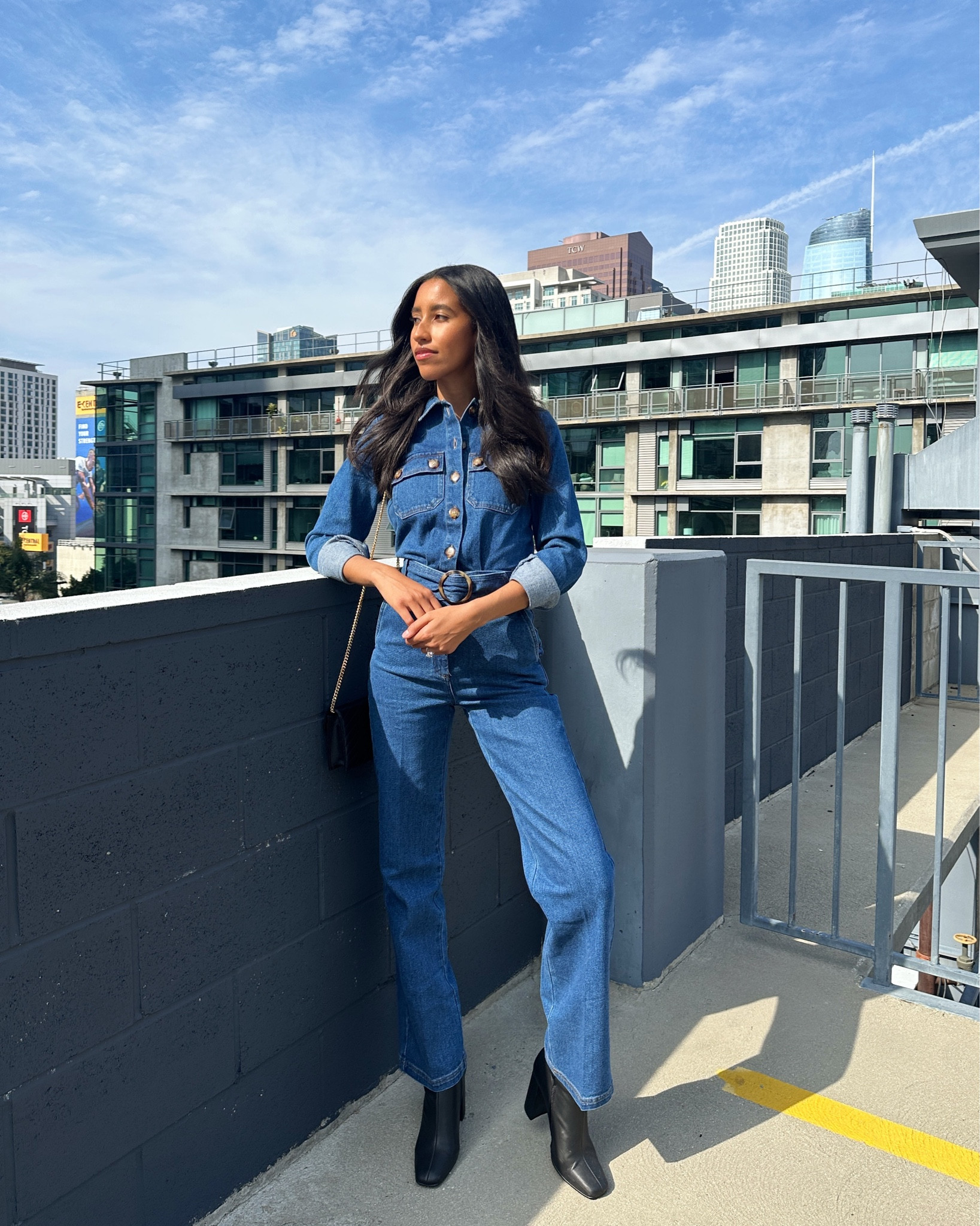 !!! denim downtown day !!! 🩵🩵 this jumpsuit is so far from what i’d normally wear, but i’m enjoying the leap outside of my comfort zone 😆

#LTKworkwear #LTKSeasonal #LTKstyletip