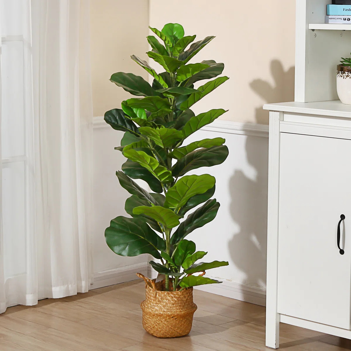 Adcock Artificial Fiddle Leaf Fig Plant in Basket, Faux Green Plant, Fake Tree for Home Décor | Wayfair North America