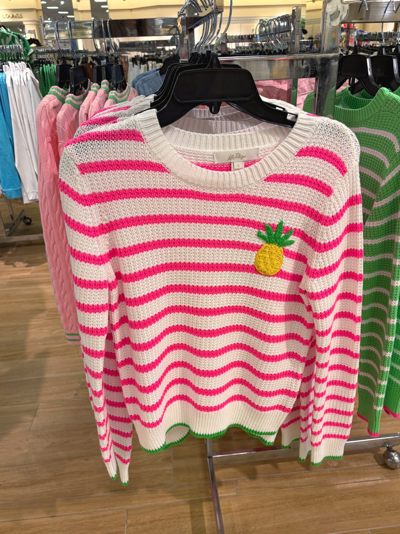 Get ready for Spring with this bright and airy Cotton sweater that features long sleeve, a crew neck , and an adorable crochet detail that is different on all four colors! 

Lilly Pulitzer sweaters 
Spring outfits 
Colorful sweater 
Pineapple sweater | flamingo sweater | flower sweater
Striped sweaters 