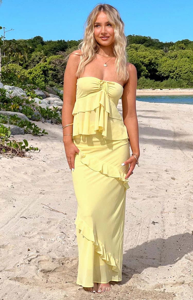 Raleigh Yellow Ruffle Maxi Skirt | Beginning Boutique (AU)