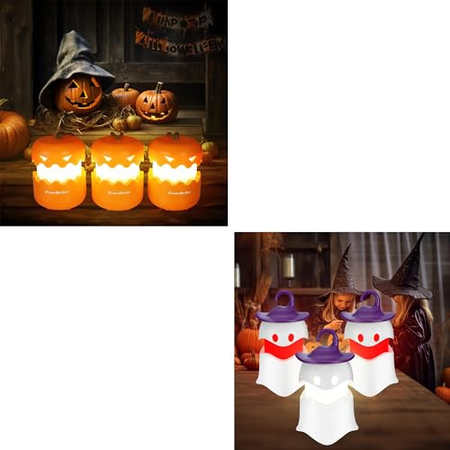 EverBrite 3-Pack Halloween Pumpkin Lantern & 3-Pack Halloween Hanging Ghost Lights | Amazon (US)