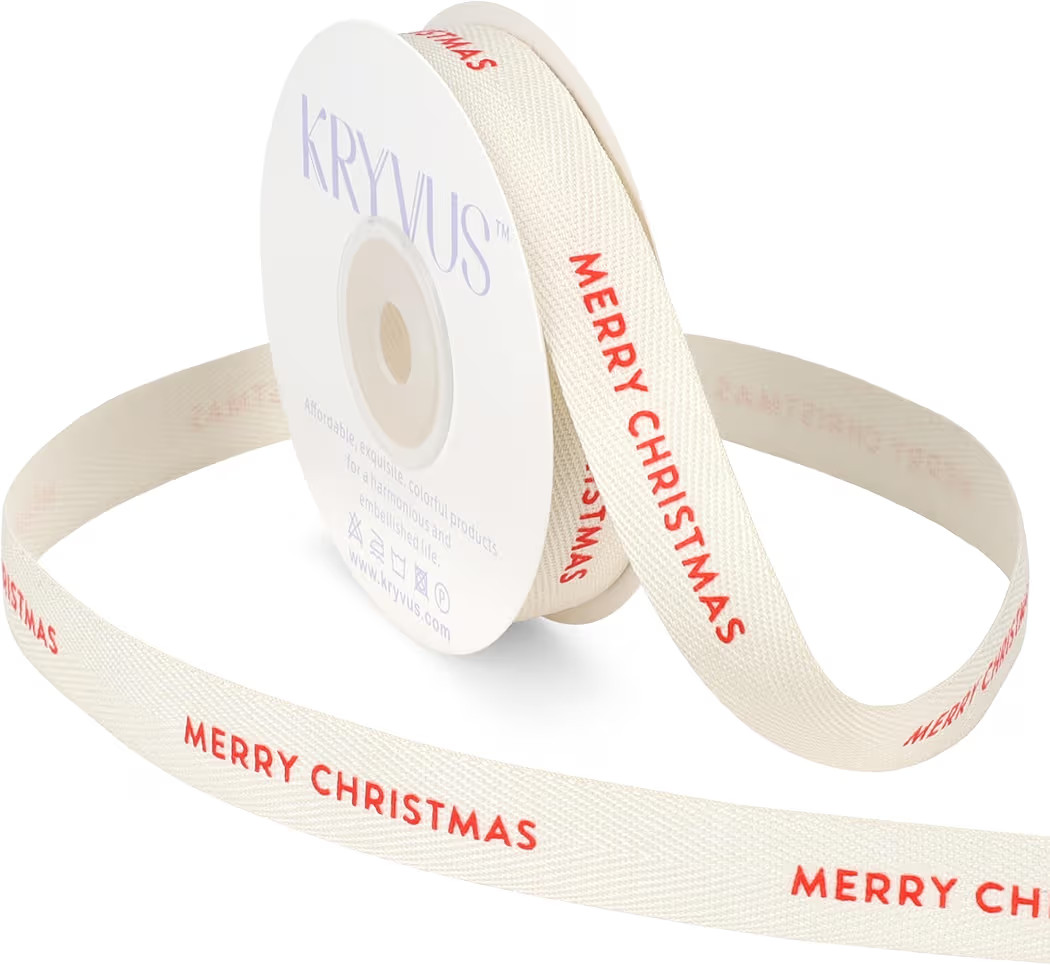 Merry Christmas Ribbon, 5/8 Inch x 12 Yards Natural Cotton Herringbone Ribbon with Red Merry Chri... | Amazon (US)