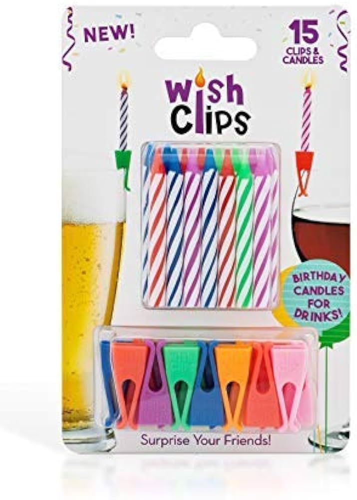 Wish Clips Birthday Candles for Drinks | 15 Colored Candles and Clips | Happy Birthday Cake Candl... | Amazon (US)